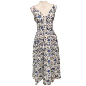 New Caroline Constas Smocked Bodice Cotton Lined Maxi Dress Blue Floral NWT Sz M